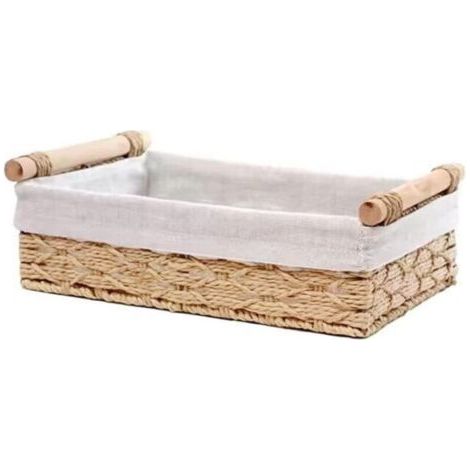 Panier de rangement en rotin beige 30 x 20 x 9,9 cm pour organiser le papier toilette sur le comptoir, panier de rangement pour salle de bain, 1 pièce