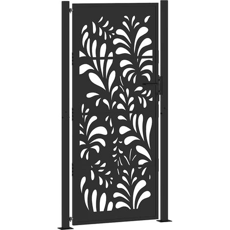 Portail de jardin,Portail de clôture,Portillon de jardin noir 105x205 cm acier conception de vagues CFW65631 (1/5)