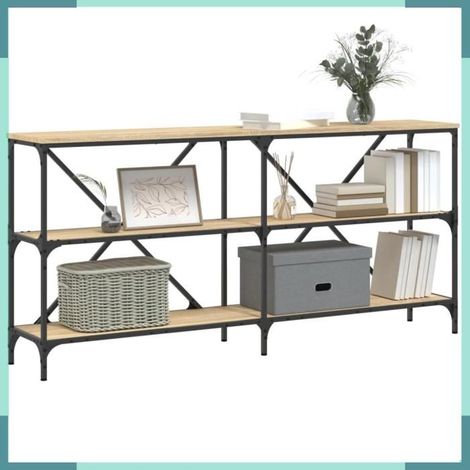 832849 Table console chêne sonoma 160x30x75cm bois d'ingénierie et fer (1/5)