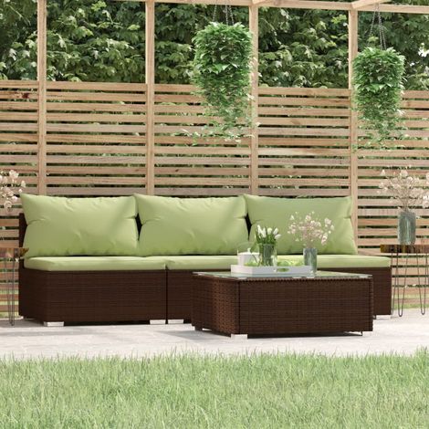 4-tlg. Garten-Lounge-Set mit Kissen Braun Poly Rattan (1/5)