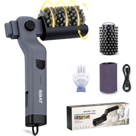 Electric Grill Cleaning Brush Battery Powered - 180° Adjustable Head, 3 Speed Motor, 90 Min Runtime, Waterproof, Stainless Steel and Nylon Grill Brush Heads (1/5)