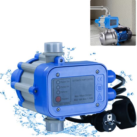 Jiubiaz Pumpensteuerung Druckschalter Wasserpumpe mit Kabel 10 Bar Trockenlaufschutz Hauswasserwerk Druckwächter Gartenpumpe Drucktaster Blau