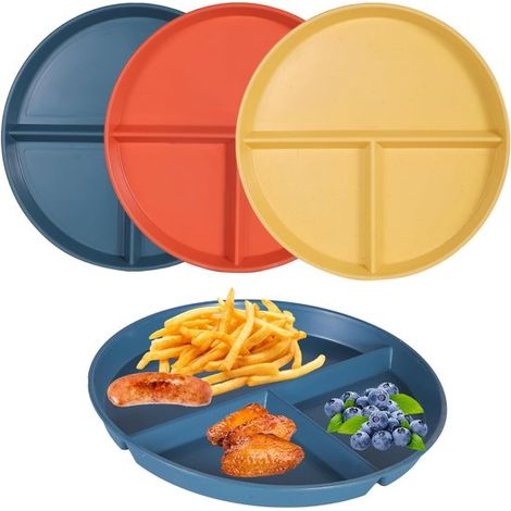 platos divididos, 22,5 cm, vajilla irrompible, control de porciones, platos de menú, platos llanos reutilizables para adultos y niños. (1/2)