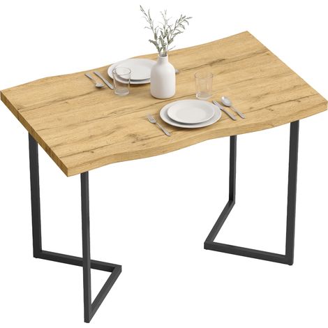HOMCOM mesa de comedor, mesa de cocina para 2 personas con tablero grueso, patas metálicas, estilo moderno, para sala de estar, 110x67x75,5 cm, roble (1/5)