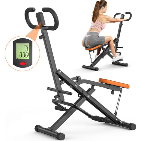 Rattantree – Attrezzo per esercizi addominali – Attrezzo aerobico da interno – Display LCD – Allena gambe, braccia, glutei e addominali – Carico massimo 120 kg – 85 x 58 x 110 cm – Nero (1/5)