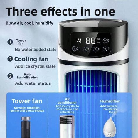Ventilateur de bureau pour la maison ou le bureau, humidificateur, ventilateur électrique multifonction USB, minuterie, climatiseur à air froid. (1/4)
