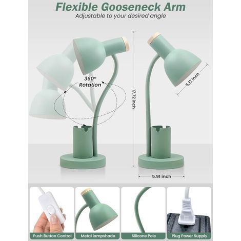 Lampe de bureau LED avec porte‑stylo – 3 couleurs, cou d’oie métal vert – Parfaite pour bureau, étude ou lecture (1/5)