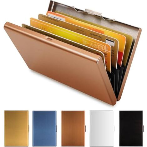 Porte-cartes métallique ultra-fin, portefeuille en acier inoxydable avec protection RFID, 6 emplacements PVC, pour hommes et femmes, idéal pour protéger vos cartes - Or rose