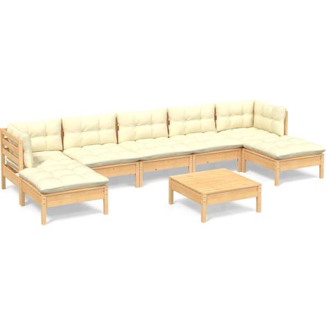 Muebles de jardín 8 piezas cojines madera de pino color crema vidaXL (1/5)