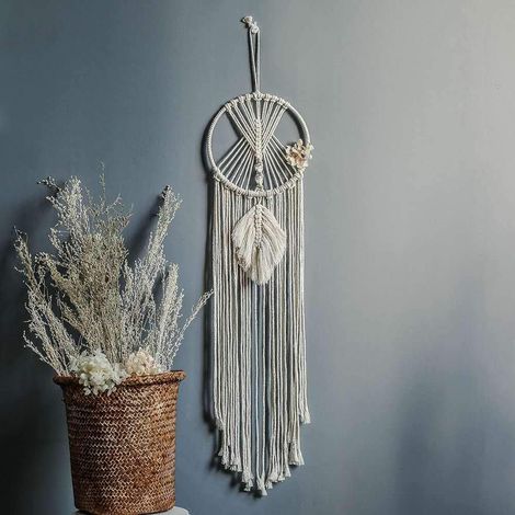 Grand attrape-rêves bohème en macramé, suspension murale en macramé de coton tissé. (1/3)