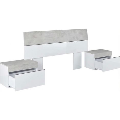 Testiera Letto Matrimoniale Con 2 Comodini Da 1 Cassetto E Guide Metalliche Design Moderno Minimal Per Camera Da Letto Stanza Ospiti 276 x 94 x 40 Cm Colore Bianco E Grigio Cemento