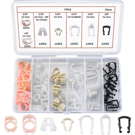 Kit de 77 clips de fixation pour conduites de carburant - Clips de fixation pour tuyaux de 3/8" et 5/16" pour voitures et automobiles (1/5)