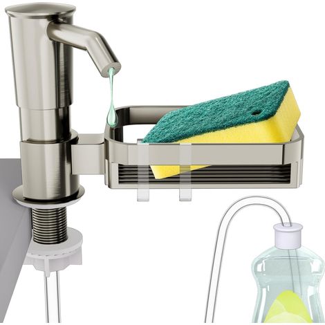Distributeur de savon intégré pour évier de cuisine avec porte-éponge - Plan de travail en plastique ABS avec tube d'extension de 99 cm (environ) - Distributeur de liquide vaisselle intégré - Sous évi (1/5)