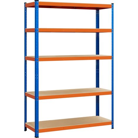 Yaheetech Scaffale in Metallo 180 x 120 x 45 cm Scaffalattura Regolabile a 5 Ripiani Portata 875 kg Senza Viti per Carichi Pesanti Mensola Salvaspazio da Garage Cucina 611232 Blu-Arancio (1/5)