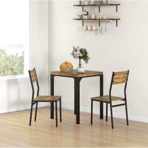 Conjunto de comedor de 3 piezas con mesa 60 x 60 x 76 cm y 2 sillas, MDF y metal, marrón HAVRYA (1/5)