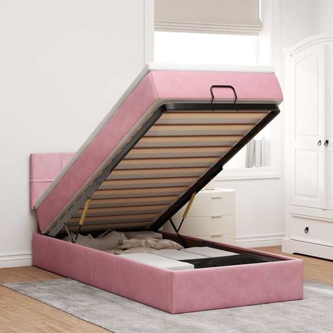 Estructura de cama otomana colchón terciopelo rosa 100x200cm vidaXL (1/5)
