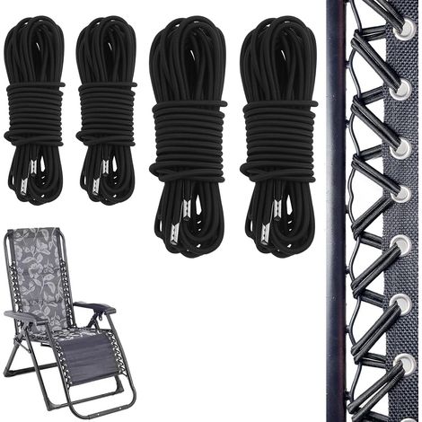 4 Pcs Corde Remplacement élastiques pour Chaise Longue Transat Pliante Inclinable Cordons de Remplacement de Chaise Zéro Gravité Corde de Rechange pour Fauteuil Relax Chaise Longue, Noir (2.5m+1.4m)