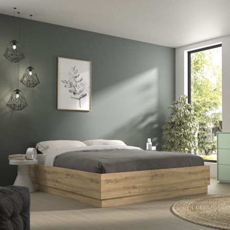Lit coffre en bois décor chêne 160x200 cm Terre de Nuit Teddy - TEDDY (1/5)