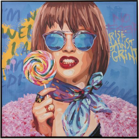 Tableau femme graffiti pop art sucette décoration murale toile - Pop art multicolore vif et pastel (1/4)