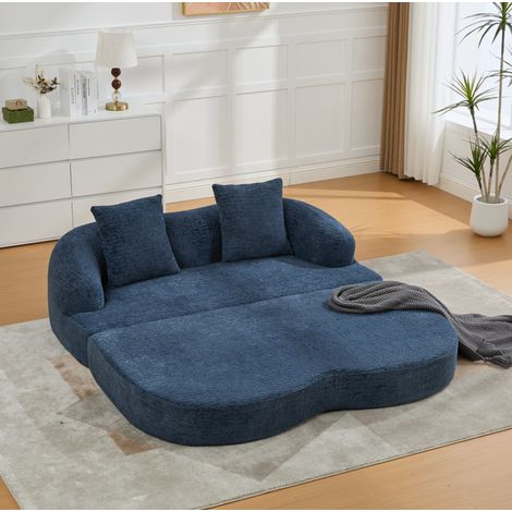 Canapé convertible 157x84x65 cm bleu marine en chenille avec 2 coussins et ouverture rapide (1/5)