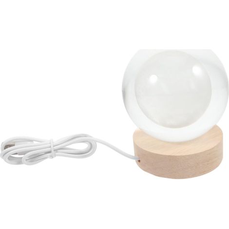 Veilleuse Boule Cristal Gravée avec Base Bois USB Lampe Lune (1/5)