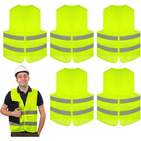 Gilet di sicurezza giallo fluorescente ad alta visibilità – Confezione da 5 pezzi per autisti, cantieri edili e operai, taglia unica.