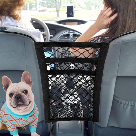 Organiseur de voiture à 3 couches en maille filet pour sac à main de voiture entre les sièges de voiture, porte-monnaie pour chien