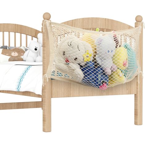 Filet de Rangement Peluches pour Bord de Lit en Coton, Hamac Jouets Style Bohème Chic, Beige, 1 Pièce (1/5)