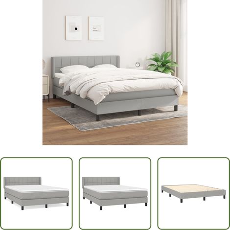 vidaXL Matelas à ressorts ensachés -  Sommier à lattes de lit avec matelas Gris clair 140x190cm Tissu (1/5)