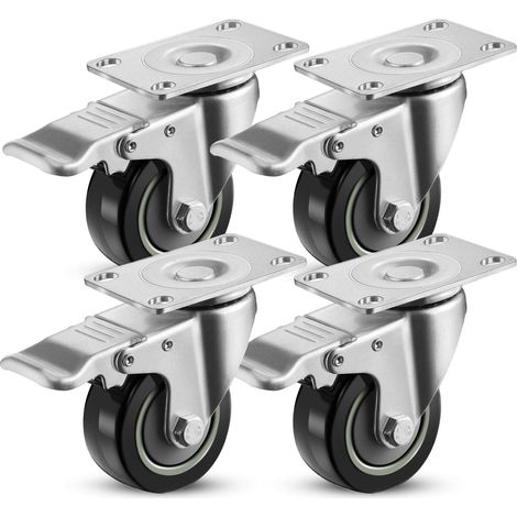 COOCHEER Set di 4 Ruote con freno,75 mm Ruote per mobili,Ruote girevoli, Nero(400KG) (1/5)