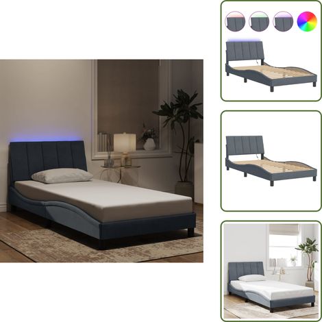 Cuscino testiera - vidaXL Giroletto con LED senza Materasso Hanko Grigio Scuro 100x200 cm in Velluto - Letto con luci LED
