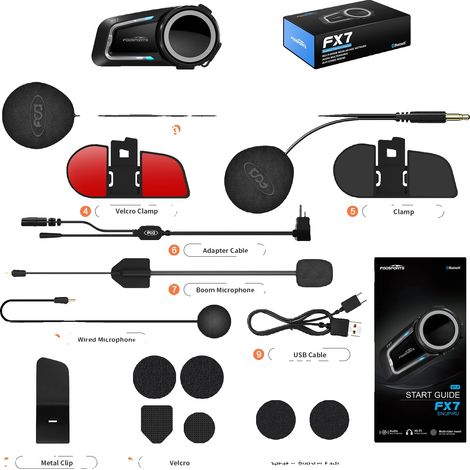 Intercomunicador Bluetooth Mesh, comunicación de 10 vías, tecnología de reducción de ruido, FX7-1PC (1/2)