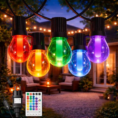 Guirlande lumineuse d'extérieur 8 m, 10 ampoules, couleur RGB à intensité variable, étanche IP44, décoration pour terrasse, entrée, patio et jardin (1/5)