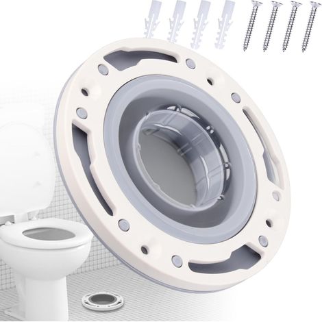 Abrazadera para inodoro fabricada en silicona ABS gris, repuesto universal, apta para tuberías de 4, 5 y 3 pulgadas. Kit de reparación de bridas para inodoro con tornillos e instrucciones. (1/5)