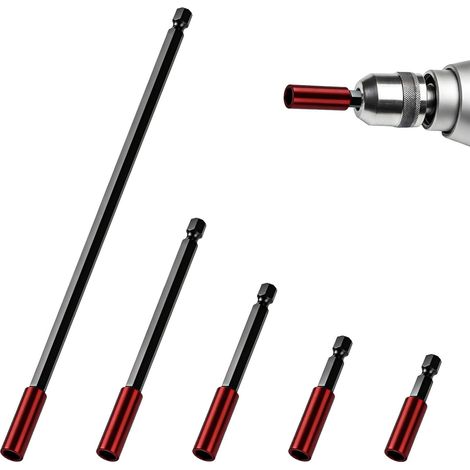 5 Pcs Rallonge Embout 1/4 Visseuse Porte Magnetique Comprenant Des Rallonges D'embout de 50/60/100/150/300 mm, Magnétique Compatible Perceuse Visseuse Tournevis, Changement Rapide (1/5)