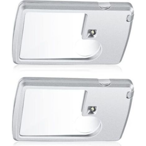 Loupe de Poche avec Lumière 2 Pièces de Loupe 3 X et 6 X Loupes de Cartes de Crédit avec Lumière Petites Mini Loupes pour Lecture, Bijoux, Expérimentation, Enquête, Menu, Voyages (1/4)
