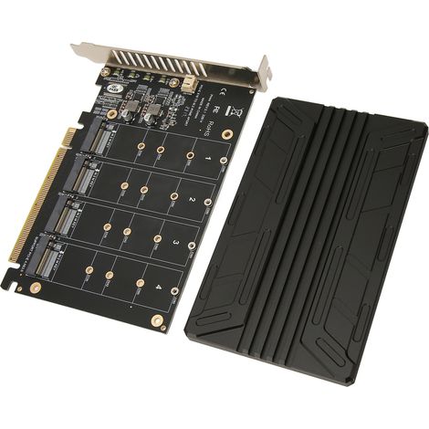 Quad M.2 NVMe zu PCIe 32 Gbit/s Adapter aus robustem und verstärktem Aluminiumgehäuse Quad PCIe 4.0 zu NVMe Karte zur Computererweiterung (1/5)