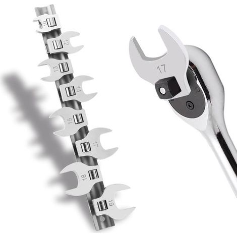 Juego de llaves de 8 piezas, Llave de acero para reparaciones de automóviles, Con organizador de clip de 10-19 mm, Plateado (1/5)