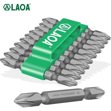 LAOA 10 pièces 1/4 "fort magnétisme Phillips tournevis Ph2 65mm deux extrémités S2 tournevis électrique (1/5)