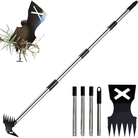 Binette Jardinage avec Manche Long(154cm), Outils de Jardin avec Binette et Râteau de Désherbage, Houe de Jardin avec 6 Griffes pour Ameublir (1/5)