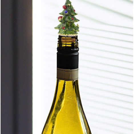 Tappo decorativo per bottiglia di vino a forma di albero di Natale: realizzato in lega di strass scintillanti per feste, bar e altre celebrazioni. (1/4)