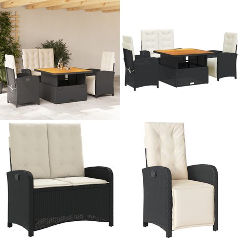 Ensemble à manger de jardin 4 pcs avec coussins noir - Chaise de jardin - Banc de jardin (1/5)