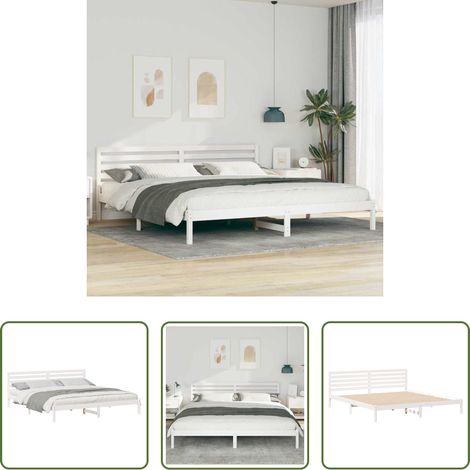 vidaXL Lit plat - Cadre de lit avec tête de lit Blanc 180 x 220 cm Pin massif (1/5)