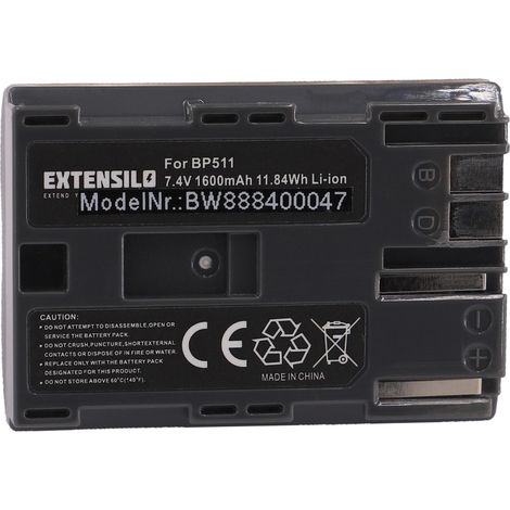 EXTENSILO Akku kompatibel mit Canon PowerShot G3, G5, G1, G2, Pro 1, G6, Pro 90is Kamera (1600 mAh, 7,4 V, Li-Ion) (1/4)