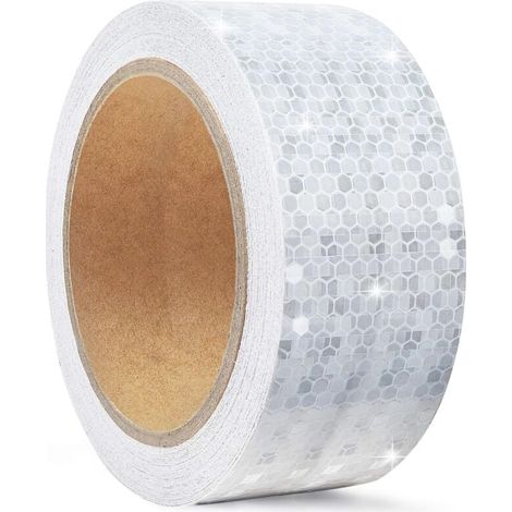 5cm x 10m Bande Reflechissante Autocollante pour L'extérieur,Bande Fluorescente Casque Moto,Blanche Ruban de Sécurité Réfléchissant étanche,Bande D'avertissement pour Voitures,Camions et Route (1/4)