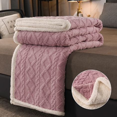 1 Couverture tricotée 100x150 cm, double face polaire microfibre, douce et chaude, pour canapé salon chambre hiver (1/5)