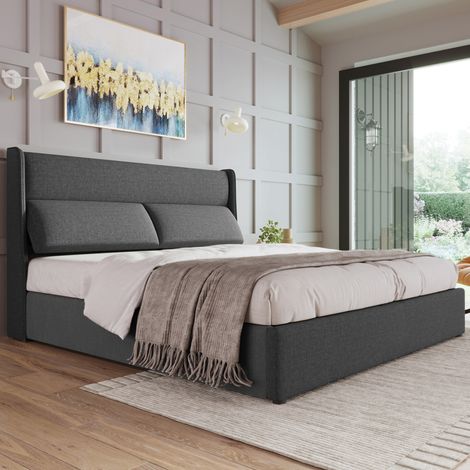 Letto matrimoniale contenitore 140x200 in lino grigio OKMYHOME (1/5)