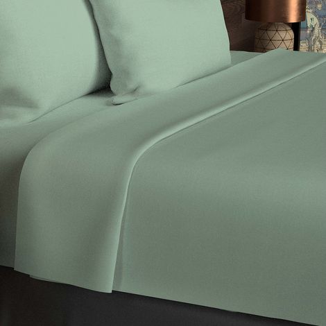 Drap plat en coton 57 fils 260x300 cm UNI vert eau, par Soleil d'ocre