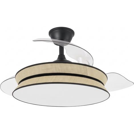 ABRILA - Ventilador Decor 72W Negro/Natural Ventilador de Techo DC 108 cm Aspas Plegables LED 7200 lm 3000-4000-6000K Mando con Memoria y Temporizador