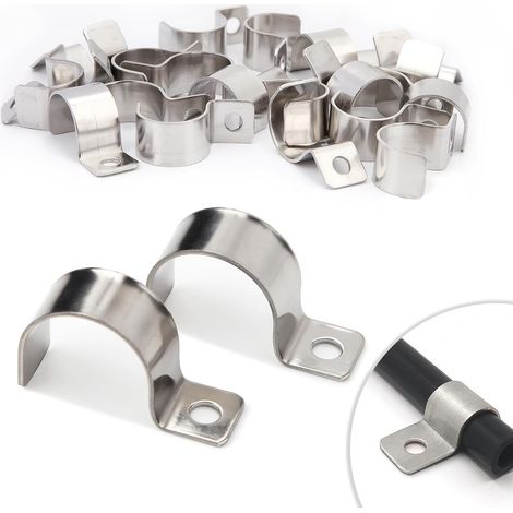 20 Pièces Fixation Grillage Rigide Sur Mur 25mm Attache Grillage Rigide Inoxydable Colliers de Serrage en U à Trou pour Ø 25-25.5mm Câble Tuyaux d'eau Installation (1/5)